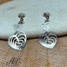 Сребърни дамски обеци "Сърца в сърца" E-2006